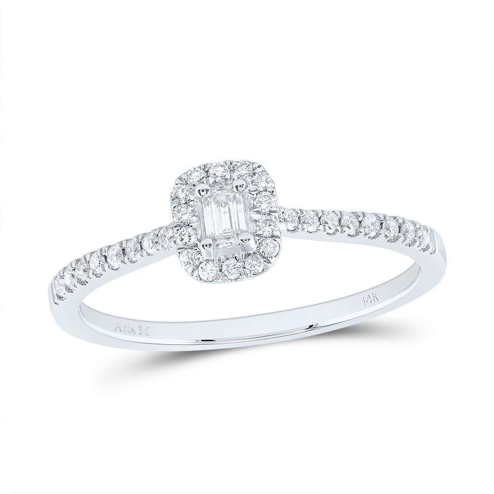 14K White Gold Diamond Fashion Promise Emerald Ring 1/4 Cttw - Splendid Jewellery