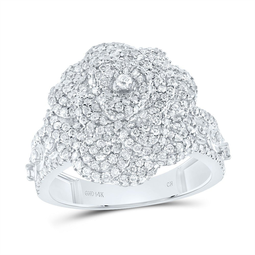 14K White Gold Diamond Fashion Rose Ring 2 Cttw - Splendid Jewellery
