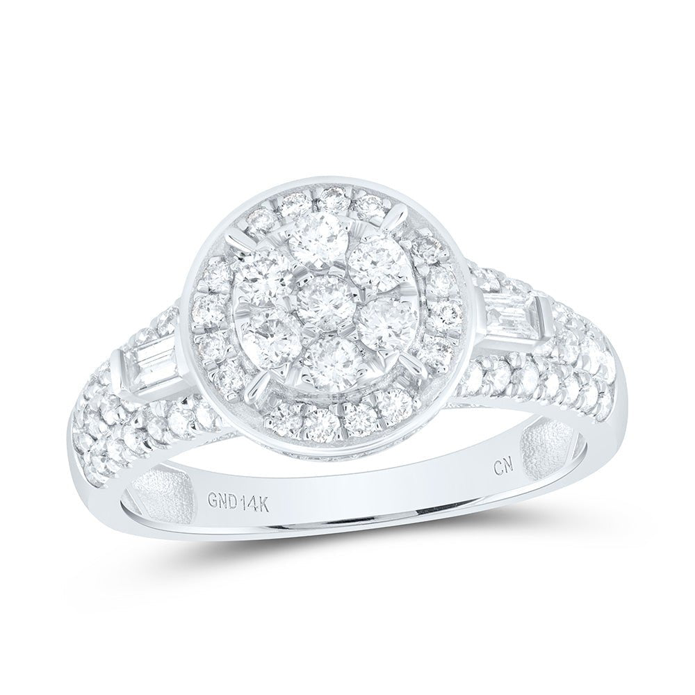 14K White Gold Diamond Flower Designer Ring 1 Cttw - Splendid Jewellery
