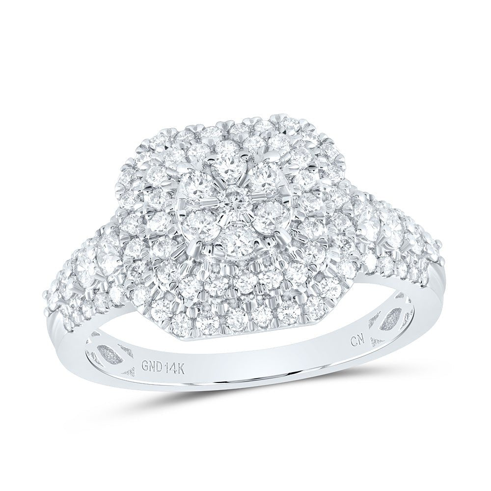 14K White Gold Diamond Flower Designer Ring 1 Cttw - Splendid Jewellery