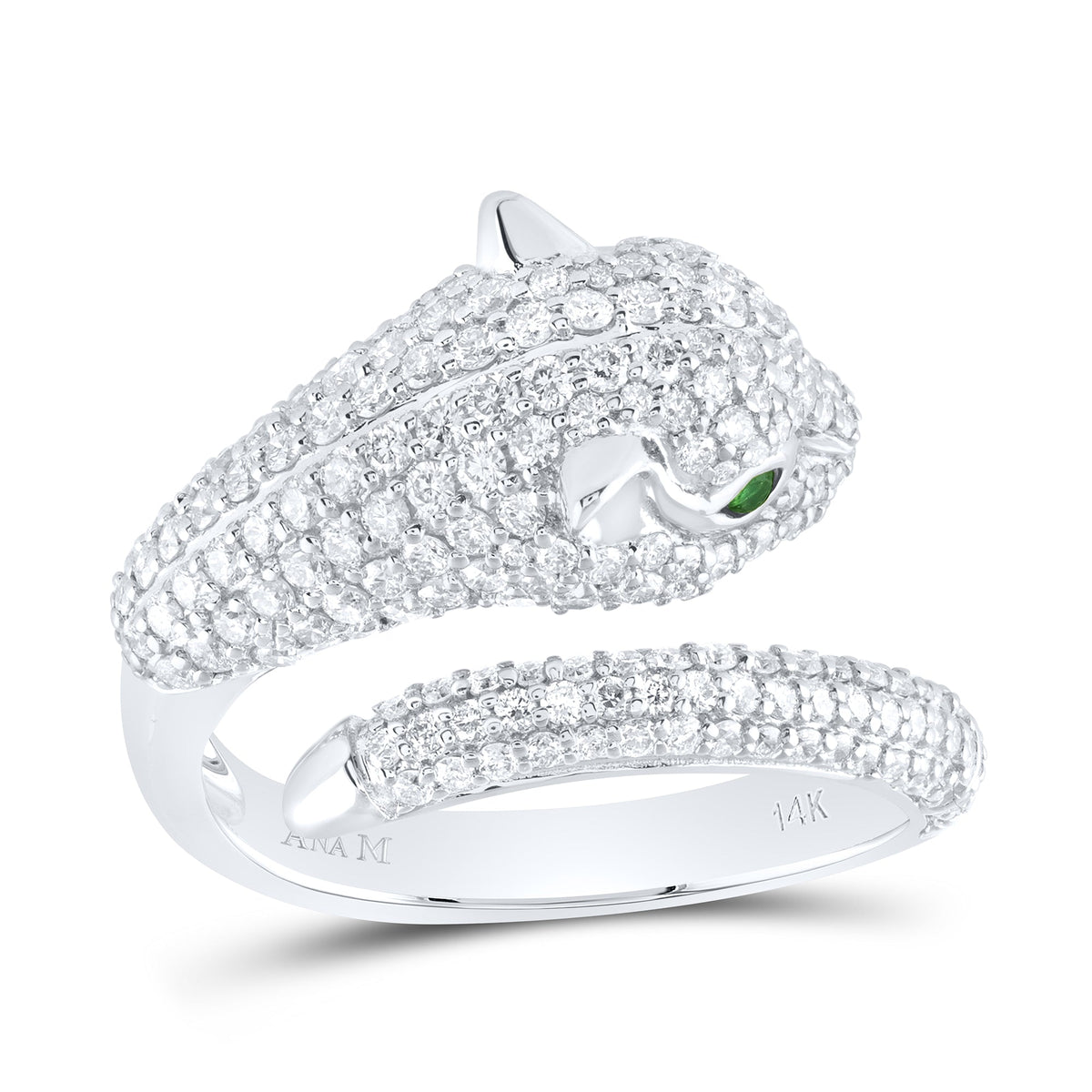 14K White Gold Diamond Gemstone Women's Leopard Ring 1 1/3 Cttw - Splendid Jewellery