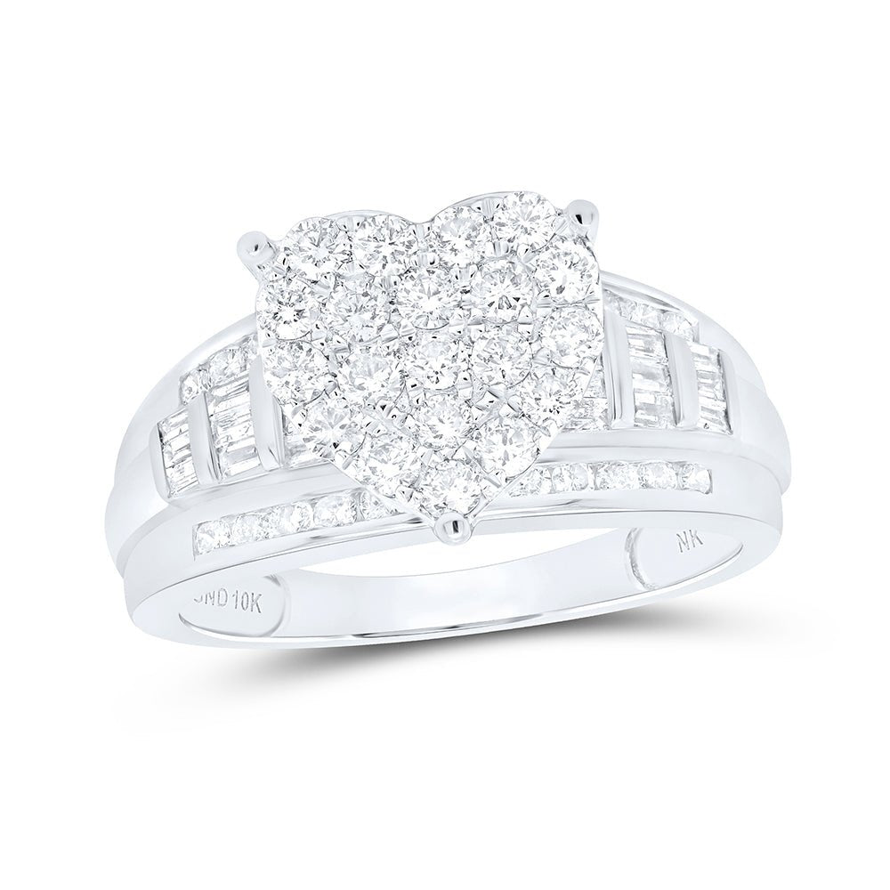 14K White Gold Diamond Heart Bridal Wedding Engagement Ring 1 Cttw - Splendid Jewellery