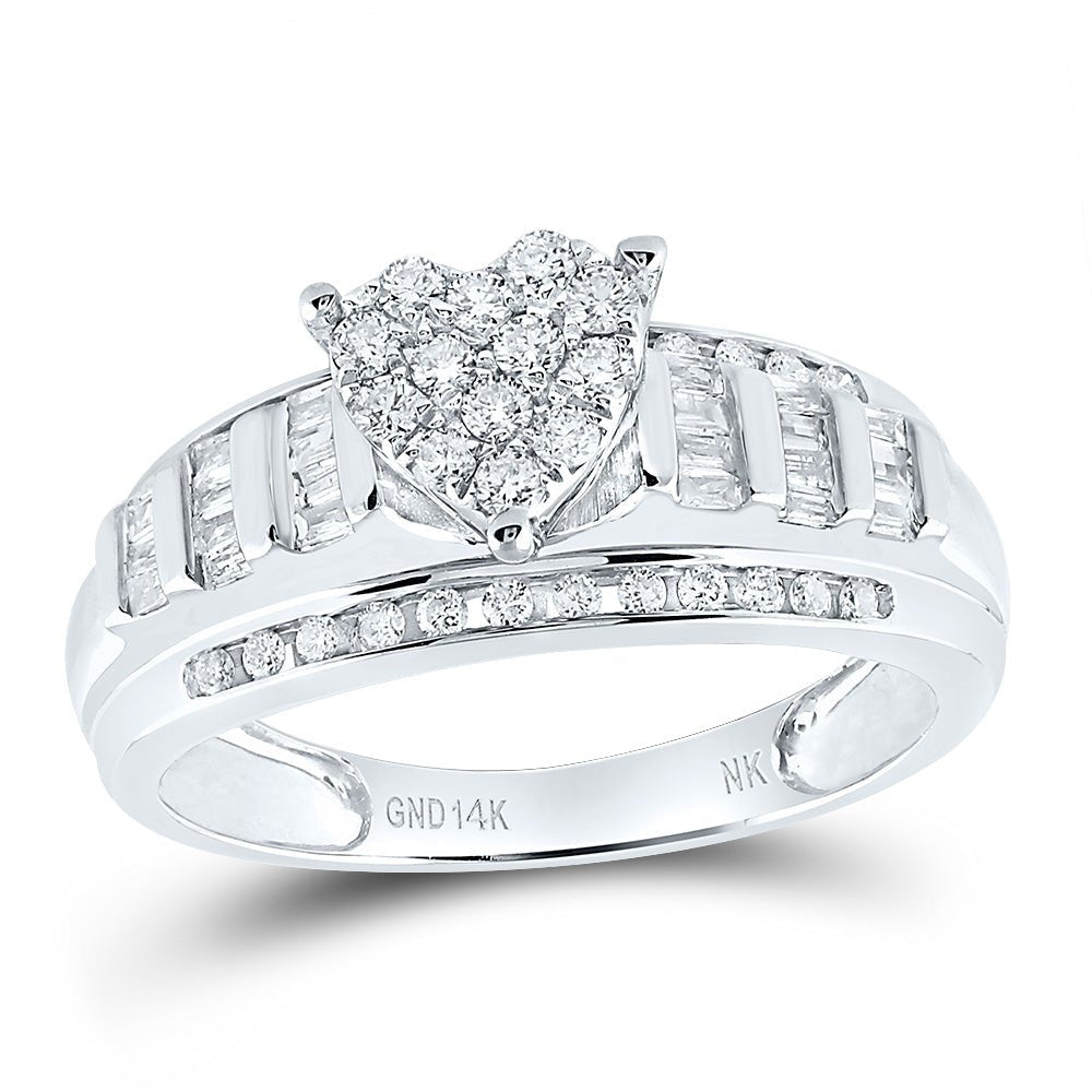 14K White Gold Diamond Heart Bridal Wedding Engagement Ring 1/2 Cttw - Splendid Jewellery
