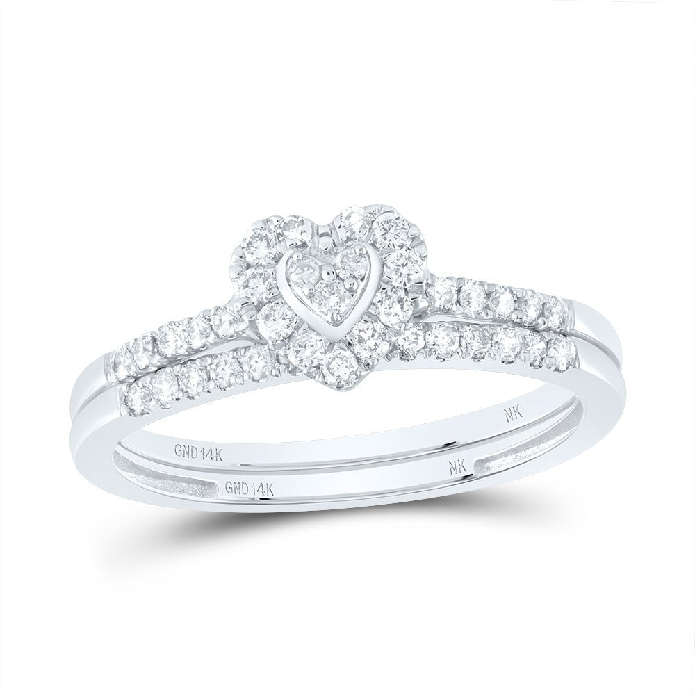14K White Gold Diamond Heart Single Halo Bridal Set 1/3 Cttw - Splendid Jewellery
