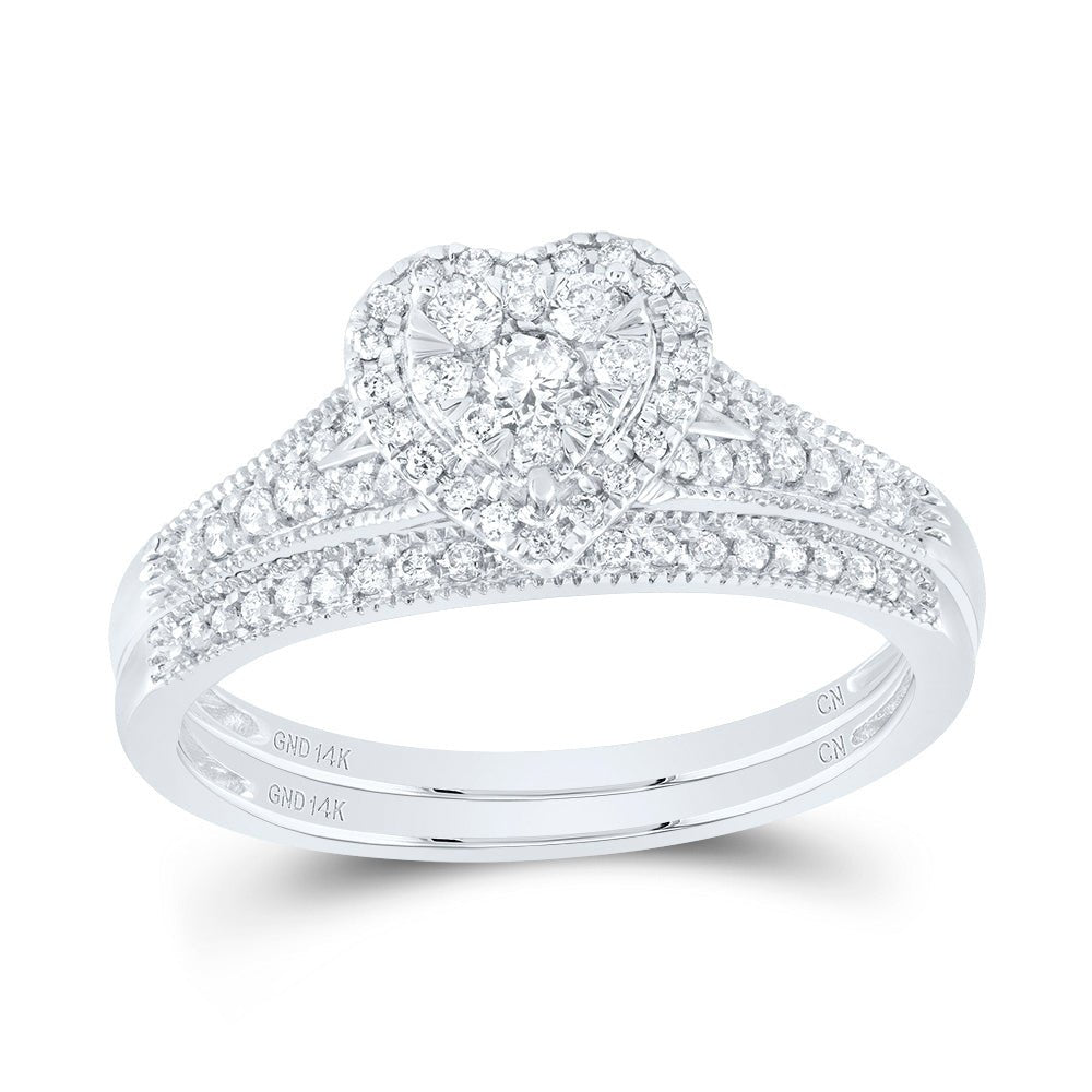 14K White Gold Diamond Heart Single Halo Bridal Set 3/8 Cttw - Splendid Jewellery