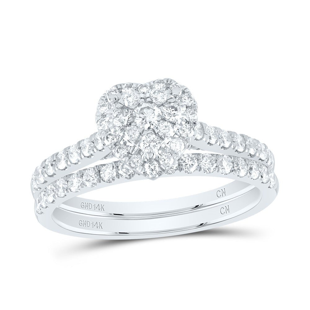 14K White Gold Diamond Heart Single Halo Bridal Set 7/8 Cttw - Splendid Jewellery