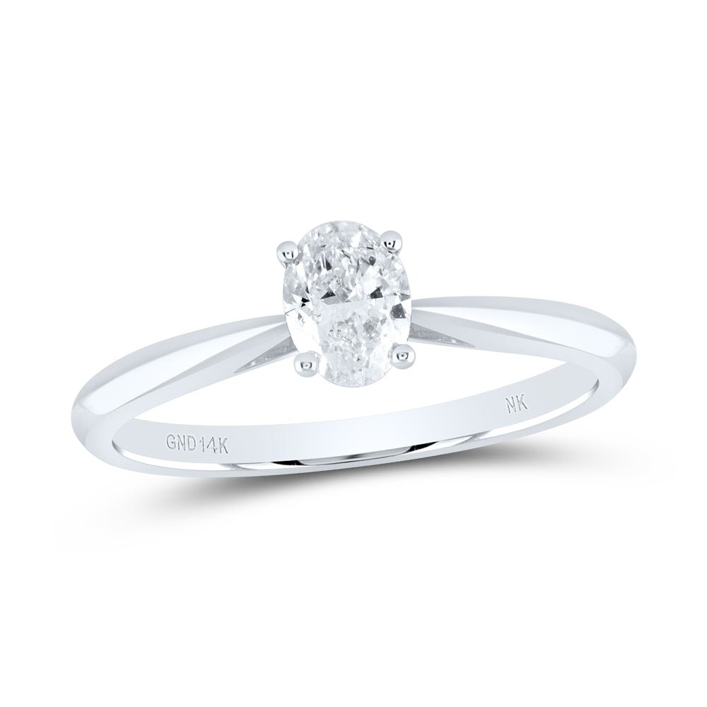 14K White Gold Diamond I1 Ij Oval Solitaire Ring 1/4 Cttw - Splendid Jewellery