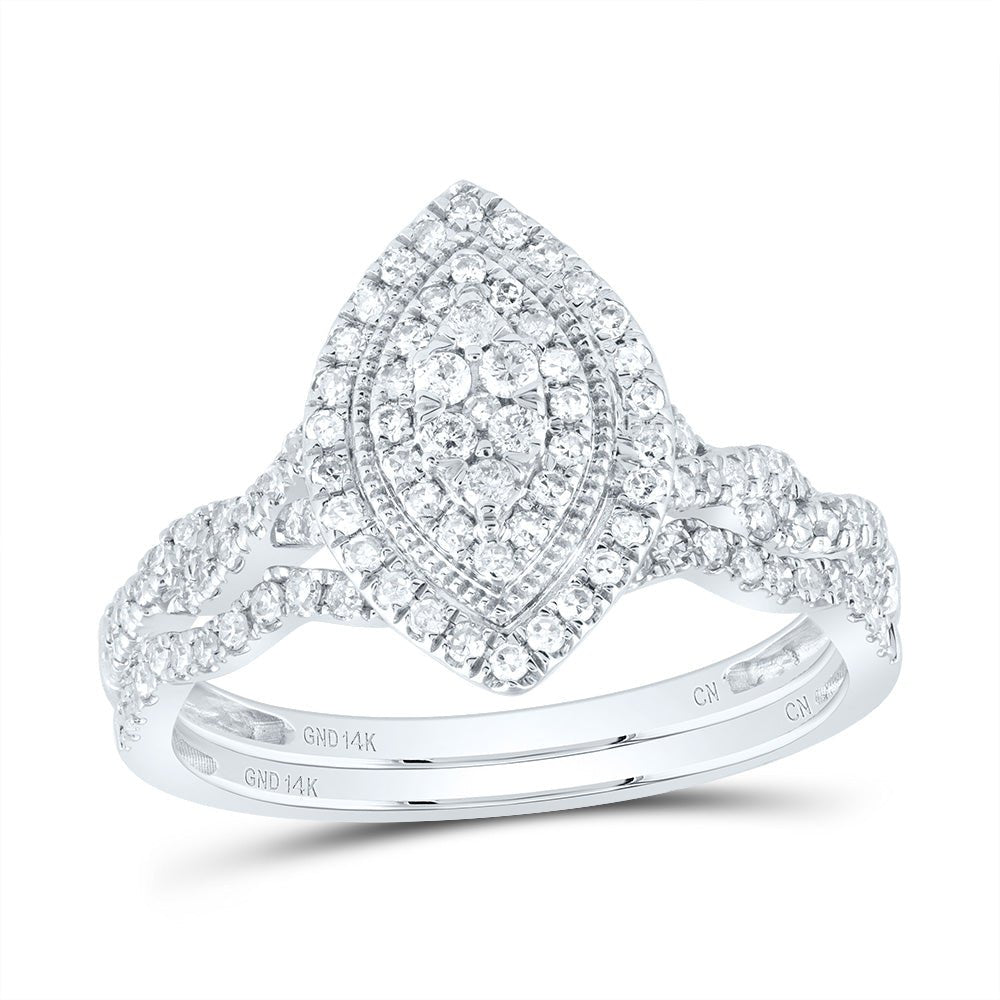 14K White Gold Diamond Marquise Double Halo Bridal Set 1/2 Cttw - Splendid Jewellery