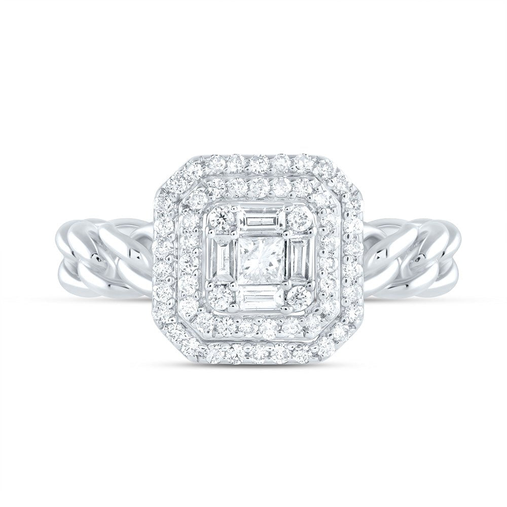 14K White Gold Diamond Octagon Designer Ring 1/2 Cttw - Splendid Jewellery