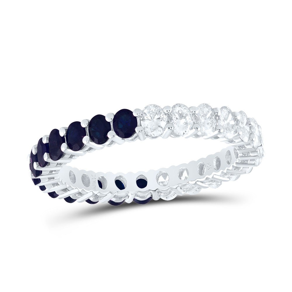 14K White Gold Diamond Oval Blue Sapphire Gemstone Ring 1 Cttw - Splendid Jewellery