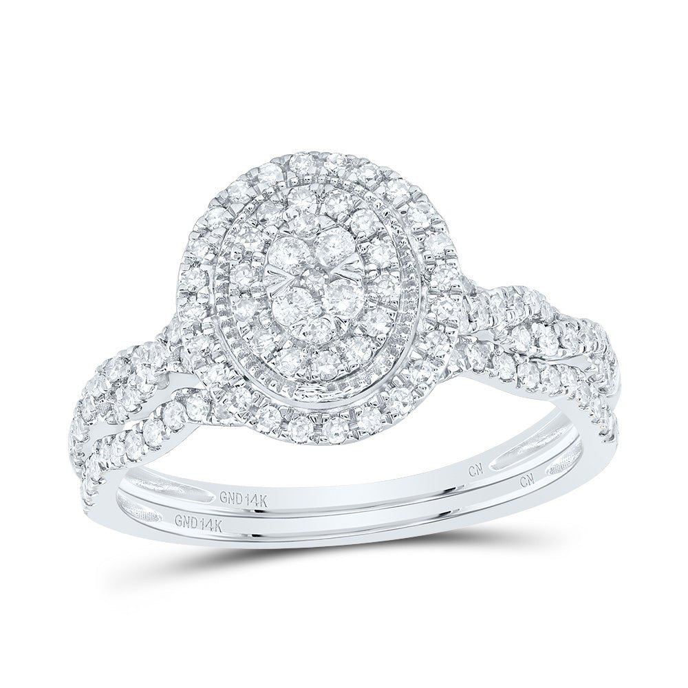14K White Gold Diamond Oval Double Halo Bridal Set 1/2 Cttw - Splendid Jewellery