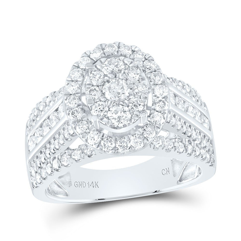 14K White Gold Diamond Oval Single Halo Bridal Ring 1 3/4 Cttw - Splendid Jewellery