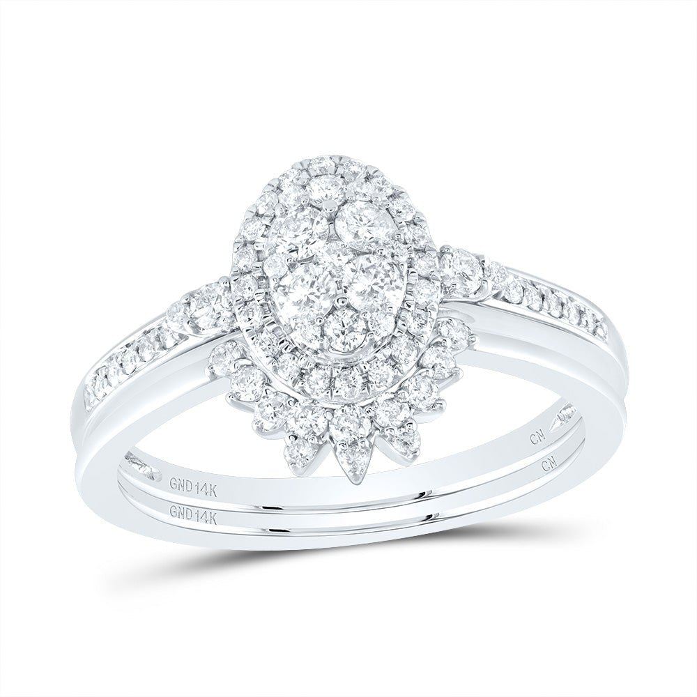14K White Gold Diamond Oval Single Halo Bridal Set 1/2 Cttw - Splendid Jewellery