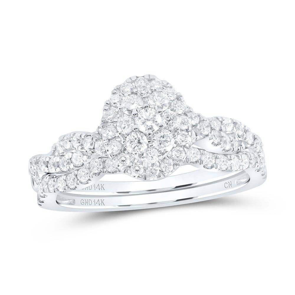 14K White Gold Diamond Oval Single Halo Bridal Set 3/4 Cttw - Splendid Jewellery