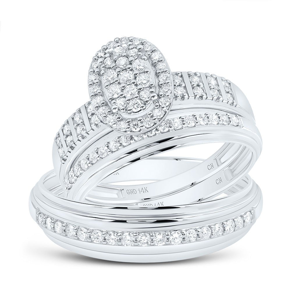 14K White Gold Diamond Oval Trio Ring Set 5/8 Cttw - Splendid Jewellery