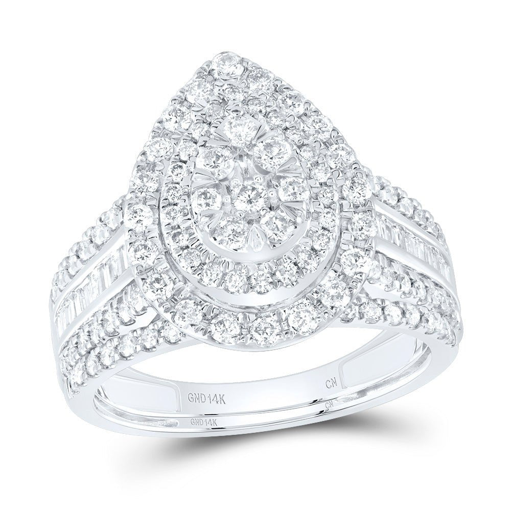 14K White Gold Diamond Pear Double Halo Bridal Set 1 Cttw - Splendid Jewellery