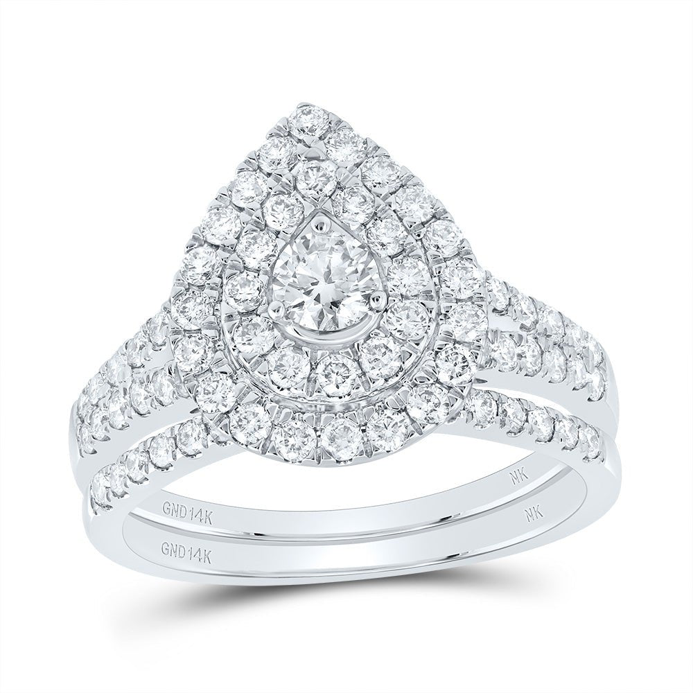14K White Gold Diamond Pear Double Halo Bridal Set 1 Cttw - Splendid Jewellery