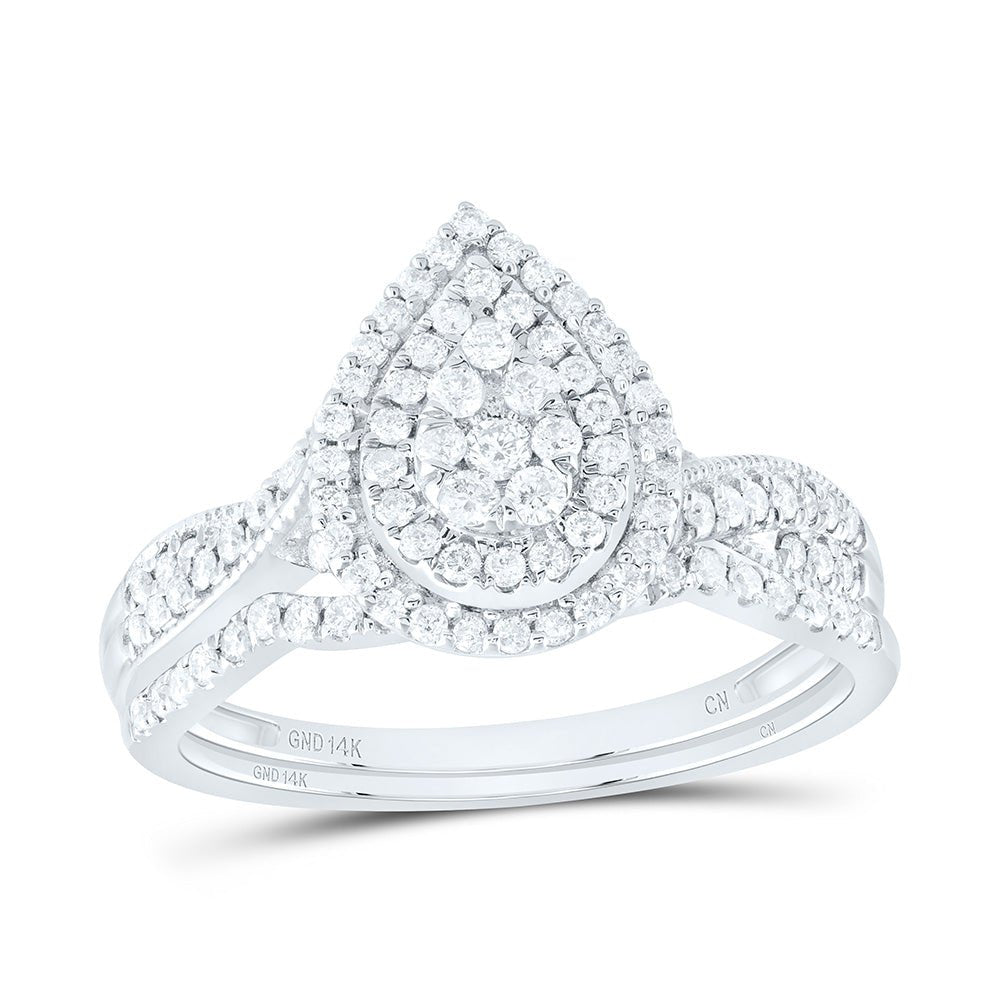 14K White Gold Diamond Pear Double Halo Bridal Set 1/2 Cttw - Splendid Jewellery