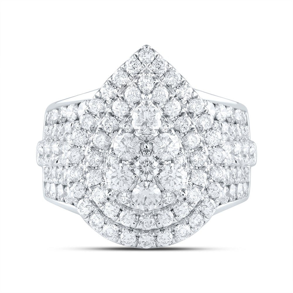 14K White Gold Diamond Pear Double Halo Fashion Bridal Ring 3 Cttw - Splendid Jewellery