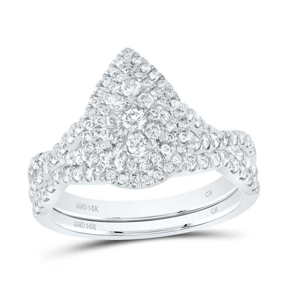 14K White Gold Diamond Pear Single Halo Bridal Set 1 Cttw - Splendid Jewellery