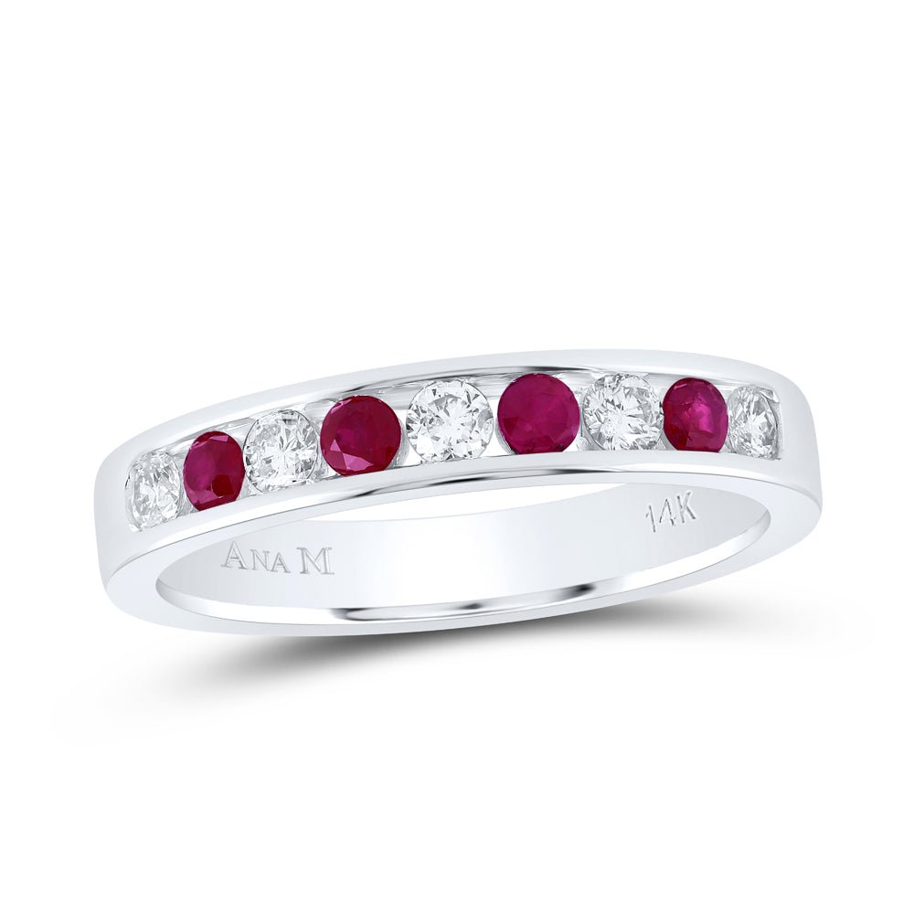 14K White Gold Diamond Ruby Gemstone Band 1/4 Cttw - Splendid Jewellery