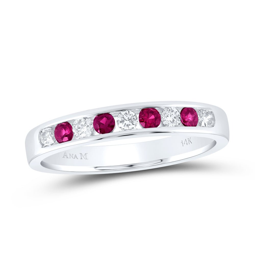 14K White Gold Diamond Ruby Gemstone Band 1/5 Cttw - Splendid Jewellery
