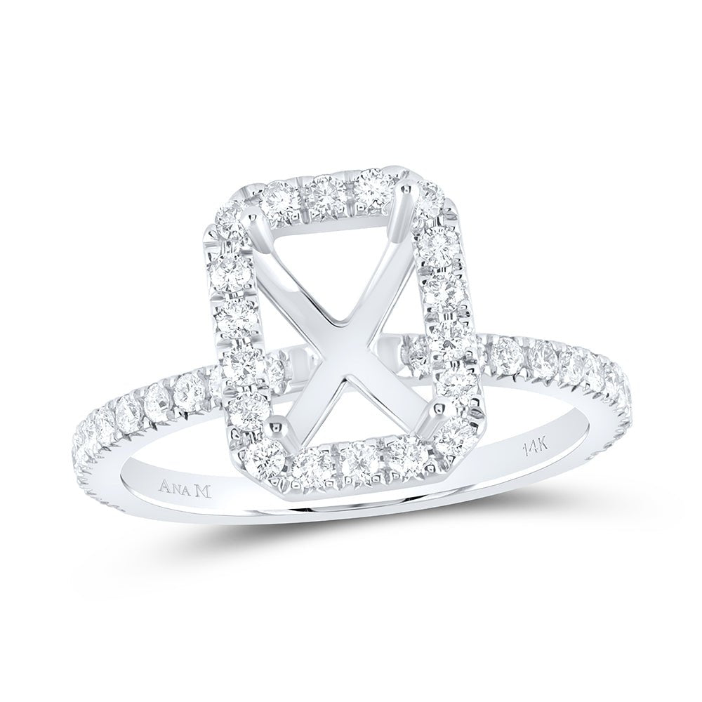 14K White Gold Diamond Semi Mount Single Halo Bridal Ring 5/8 Cttw - Splendid Jewellery