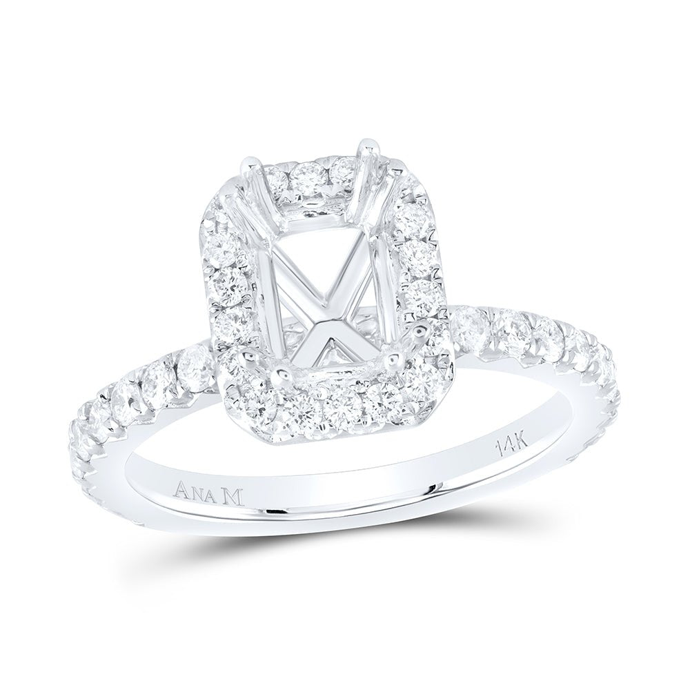 14K White Gold Diamond Semi Mount Single Halo Eng Ring 3/4 Cttw - Splendid Jewellery