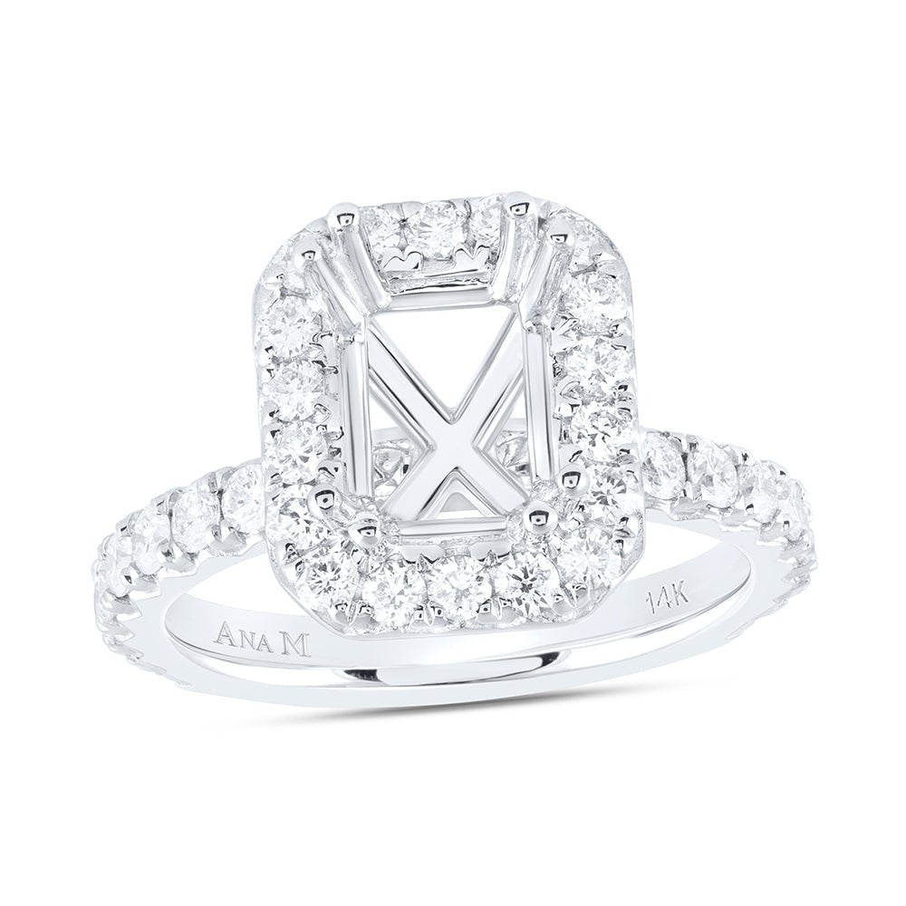 14K White Gold Diamond Semi Mount Single Halo Engagement Ring 1 Cttw - Splendid Jewellery