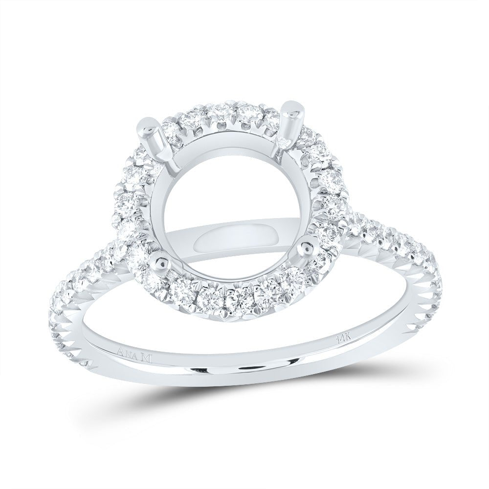 14K White Gold Diamond Semi Mount Single Halo Engagement Ring 1/2 Cttw - Splendid Jewellery