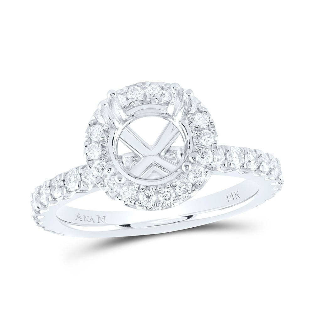 14K White Gold Diamond Semi Mount Single Halo Engagement Ring 3/4 Cttw - Splendid Jewellery