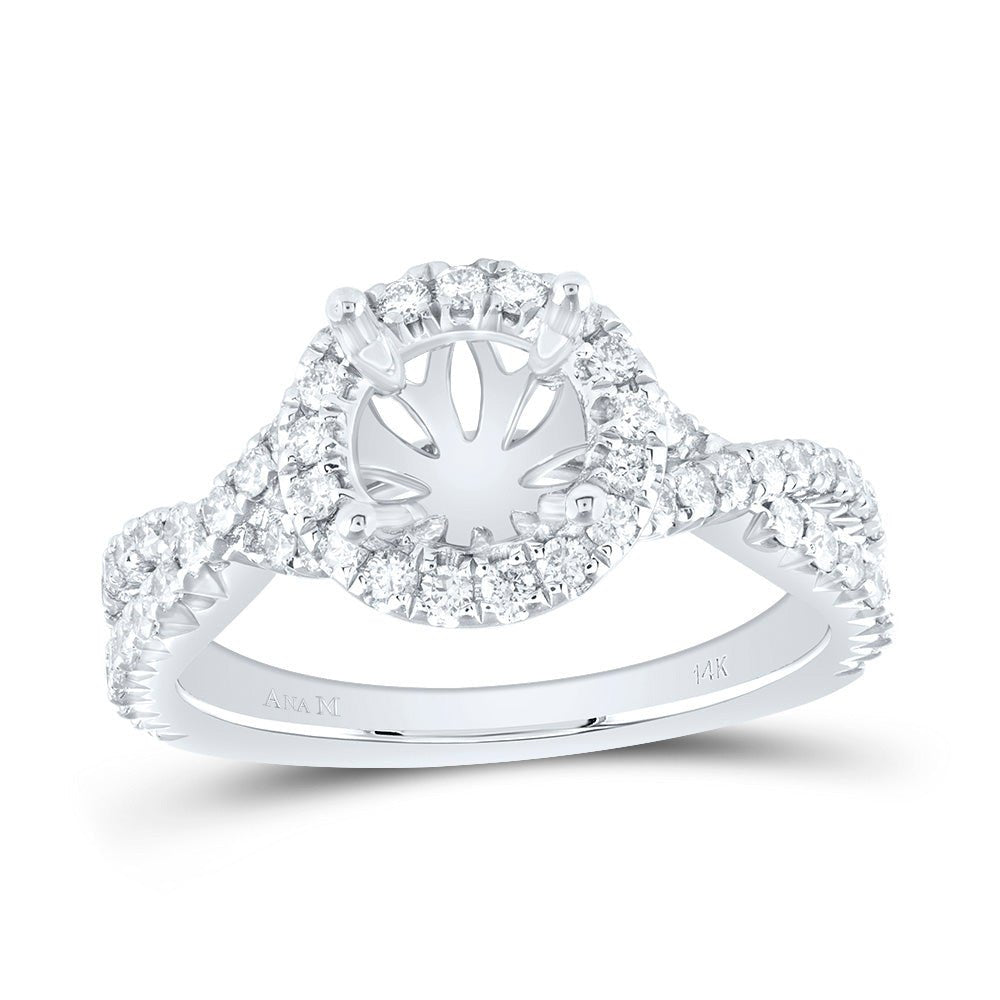 14K White Gold Diamond Semi Mount Single Halo Engagement Ring 5/8 Cttw - Splendid Jewellery