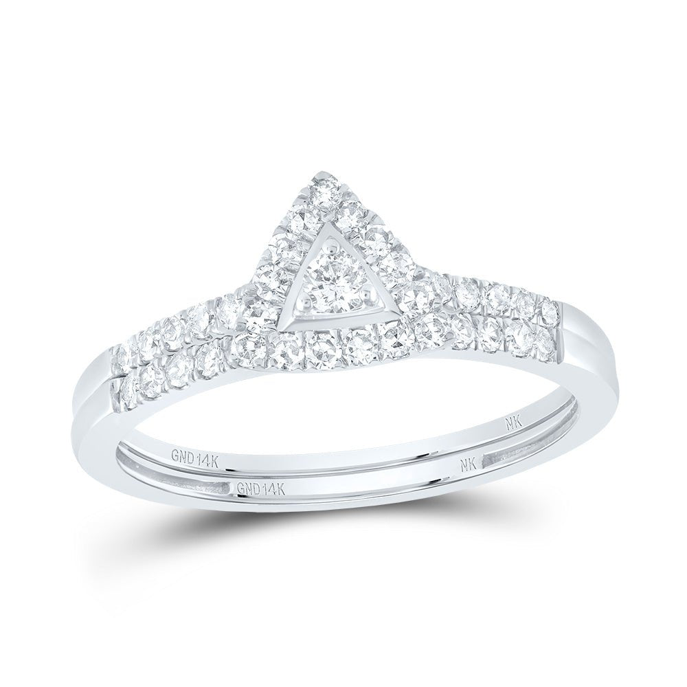 14K White Gold Diamond Triangle Single Halo Bridal Set 3/8 Cttw - Splendid Jewellery