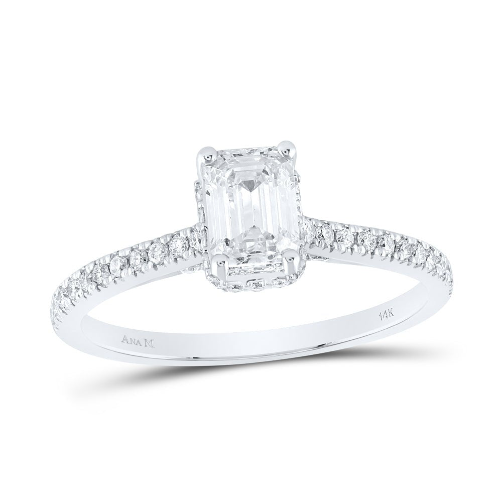 14K White Gold Emerald Diamond Engagement Ring 1 Cttw - Splendid Jewellery