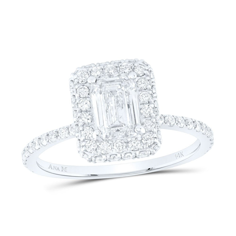 14K White Gold Emerald Diamond Single Halo Engagement Ring 1 5/8 Cttw - Splendid Jewellery