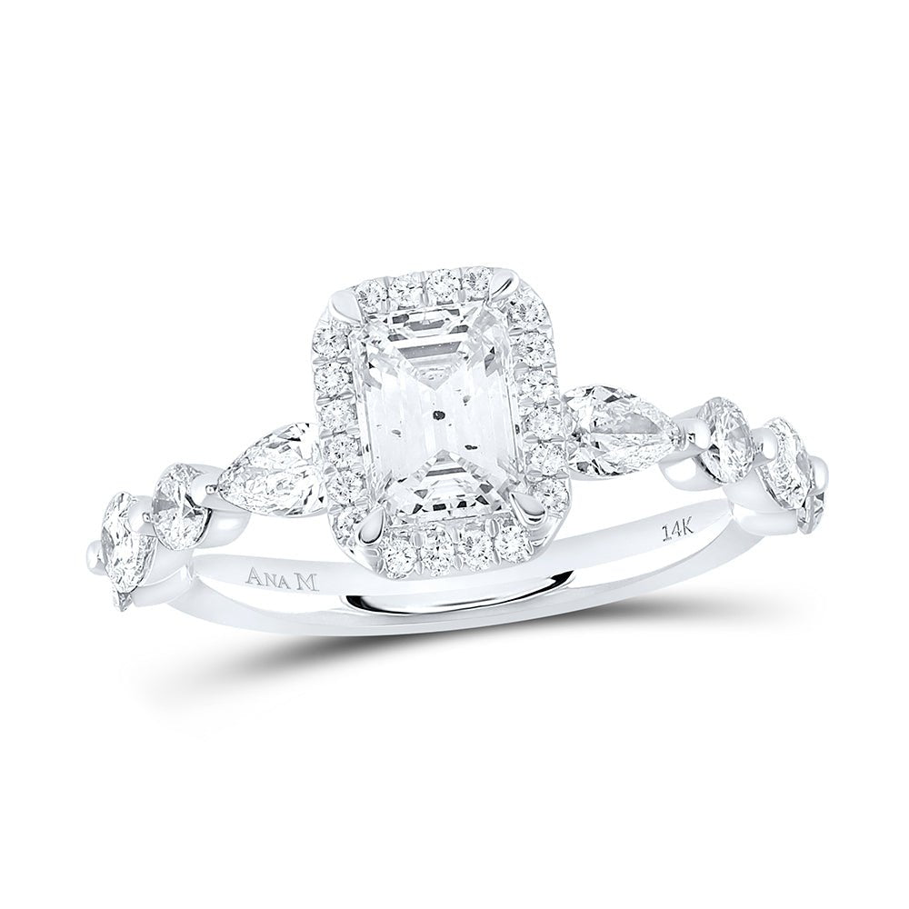 14K White Gold Emerald Diamond Single Halo Engagement Ring 2 Cttw - Splendid Jewellery