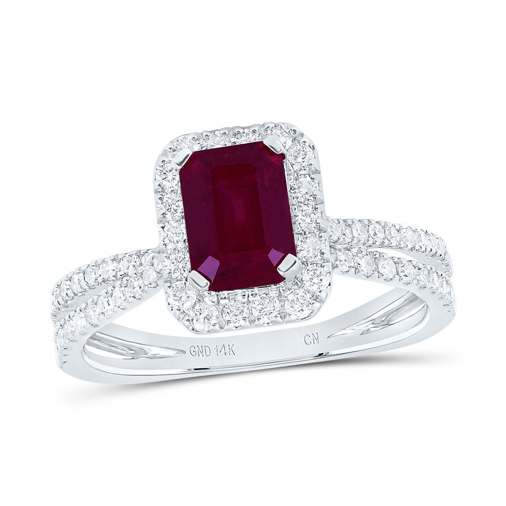 14K White Gold Emerald Natural Ruby Emerald Gemstone Ring 1/2 Cttw - Splendid Jewellery