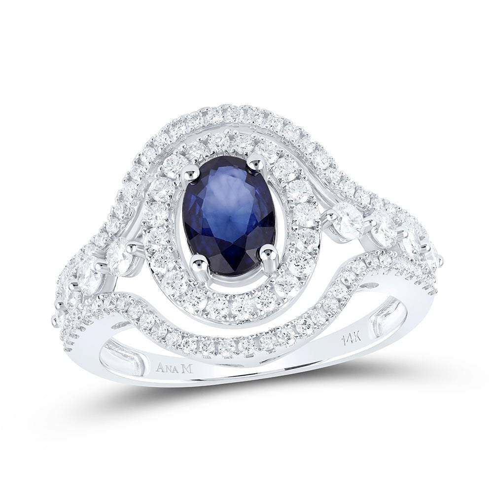 14K White Gold Natural Blue Sapphire Oval Solitaire Ring 1 3/4 Cttw - Splendid Jewellery
