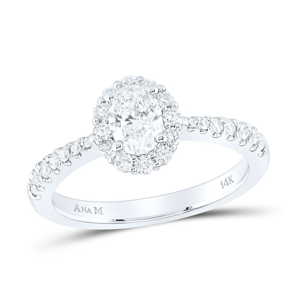 14K White Gold Oval Diamond Halo Bridal Wedding Engagement Ring (Certified) 1 Cttw - Splendid Jewellery