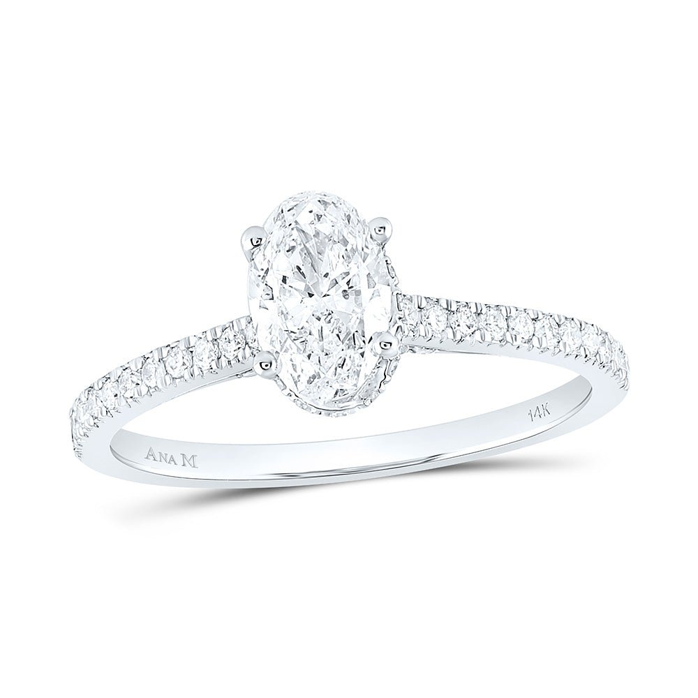 14K White Gold Oval Diamond Oval Engagement Ring 1 Cttw - Splendid Jewellery