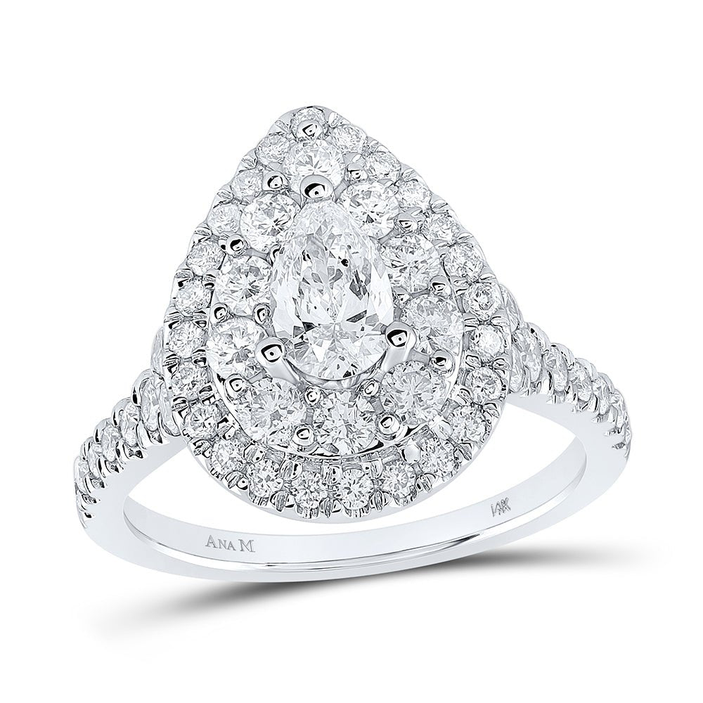 14K White Gold Pear Diamond Engagement Double Halo Ring Cert 1 3/4 Cttw - Splendid Jewellery