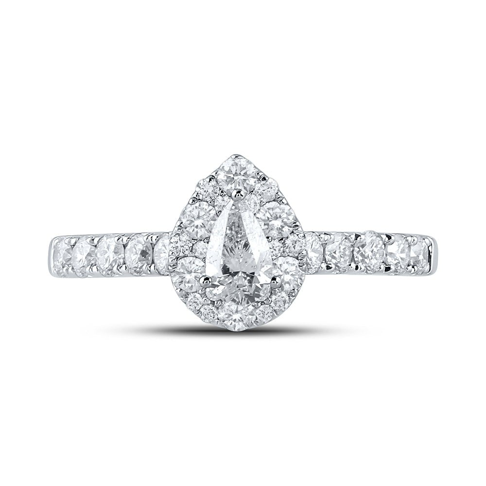 14K White Gold Pear Diamond Engagement Single Halo 1 Cttw - Splendid Jewellery