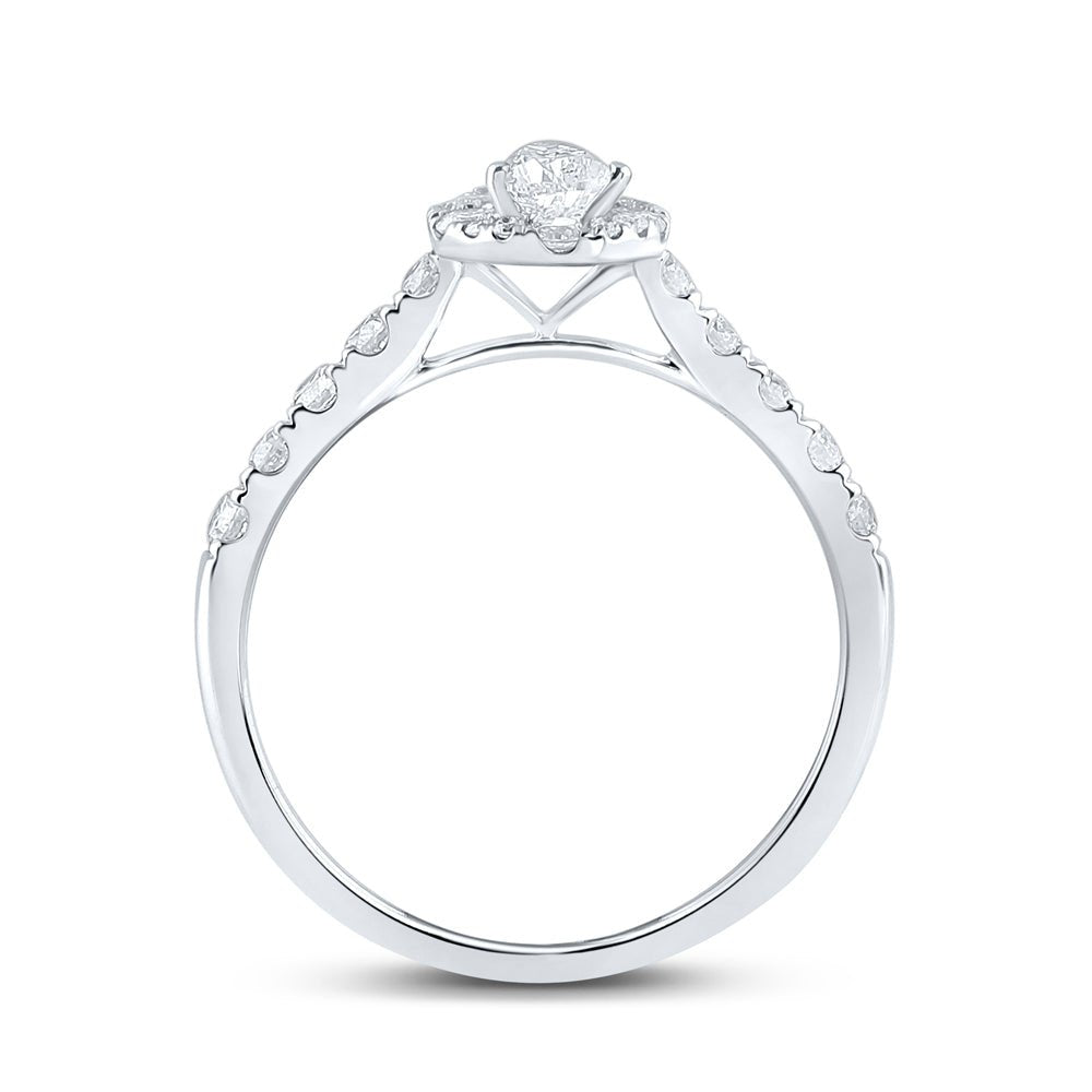 14K White Gold Pear Diamond Engagement Single Halo 1 Cttw - Splendid Jewellery