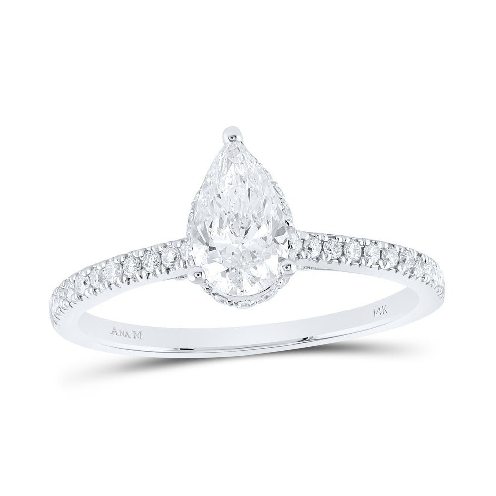 14K White Gold Pear Diamond Pear Engagement Ring 1 Cttw - Splendid Jewellery