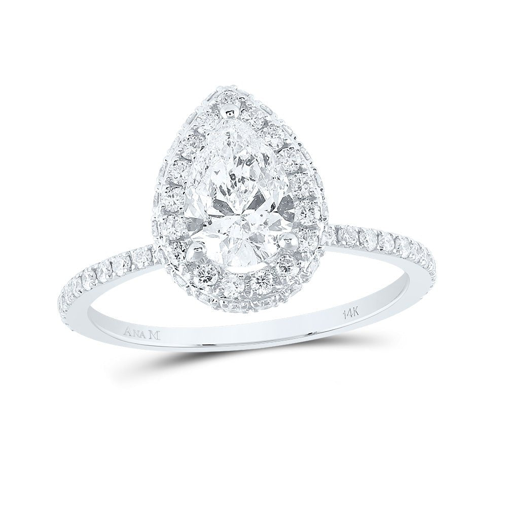 14K White Gold Pear Diamond Single Halo Engagement Ring 1 5/8 Cttw - Splendid Jewellery