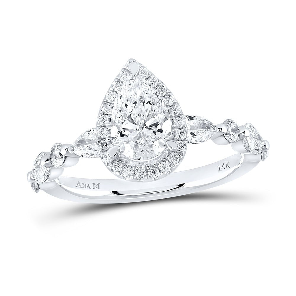 14K White Gold Pear Diamond Single Halo Engagement Ring 1 7/8 Cttw - Splendid Jewellery