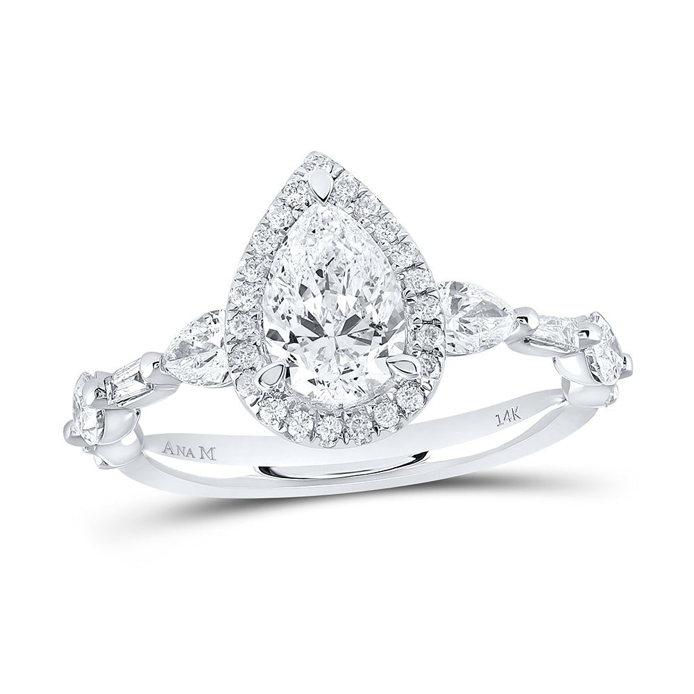 14K White Gold Pear Diamond Single Halo Engagement Ring 1 7/8 Cttw - Splendid Jewellery