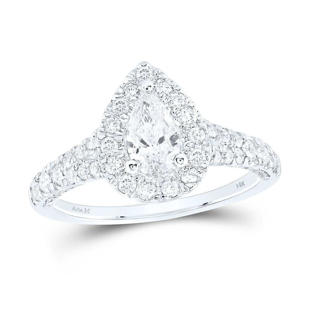 14K White Gold Pear Diamond Women's Pear Halo Bridal Wedding Engagement Ring 1 (Certified) 1 1/4 Cttw - Splendid Jewellery
