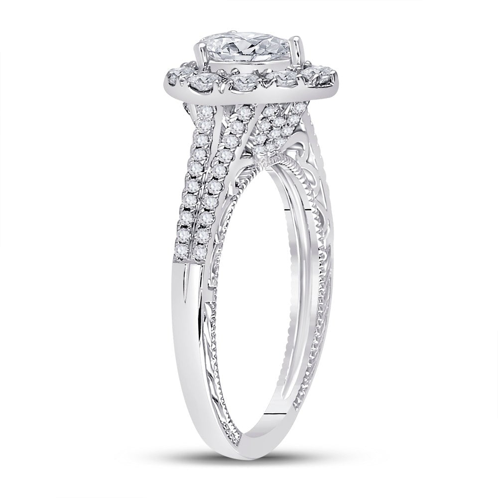 14K White Gold Pear Diamond Women's Pear Halo Bridal Wedding Engagement Ring (Certified) 1 Cttw - Splendid Jewellery