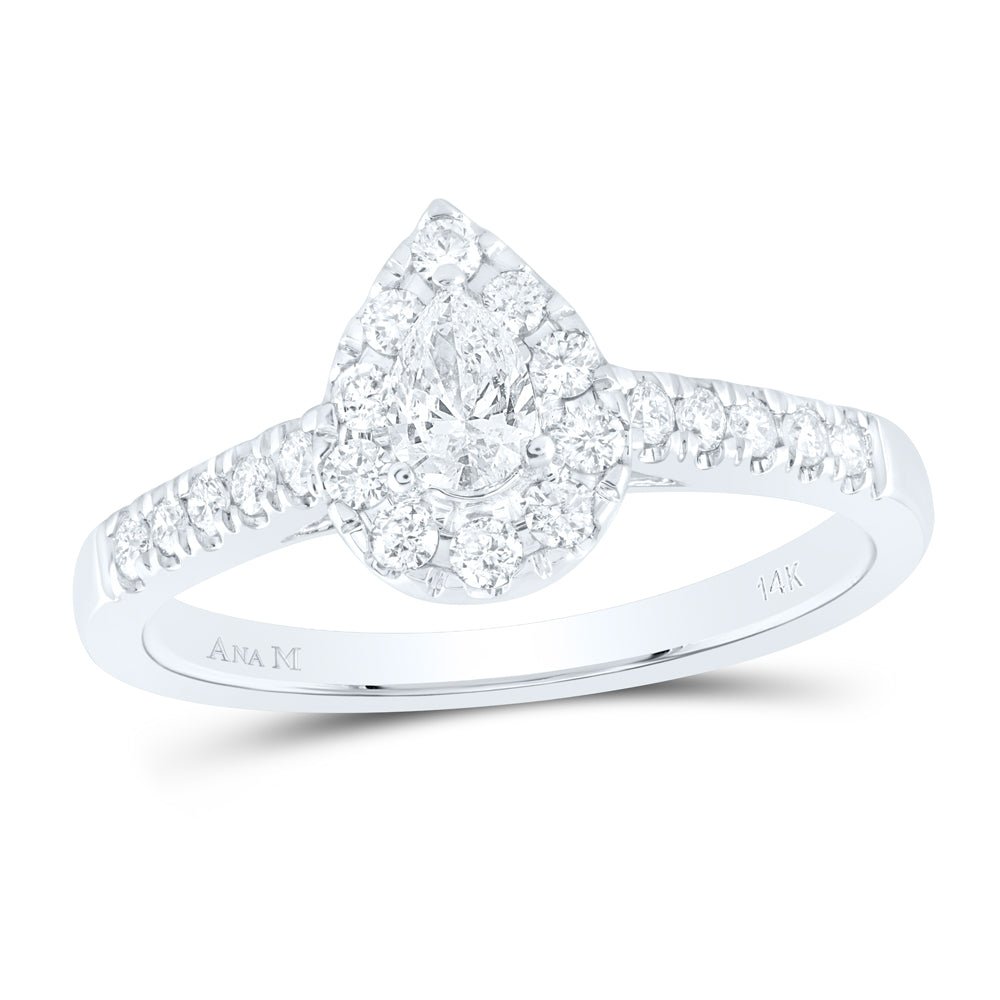 14K White Gold Pear Diamond Women's Pear Solitaire Bridal Wedding Engagement Ring (Certified) 1/2 Cttw - Splendid Jewellery